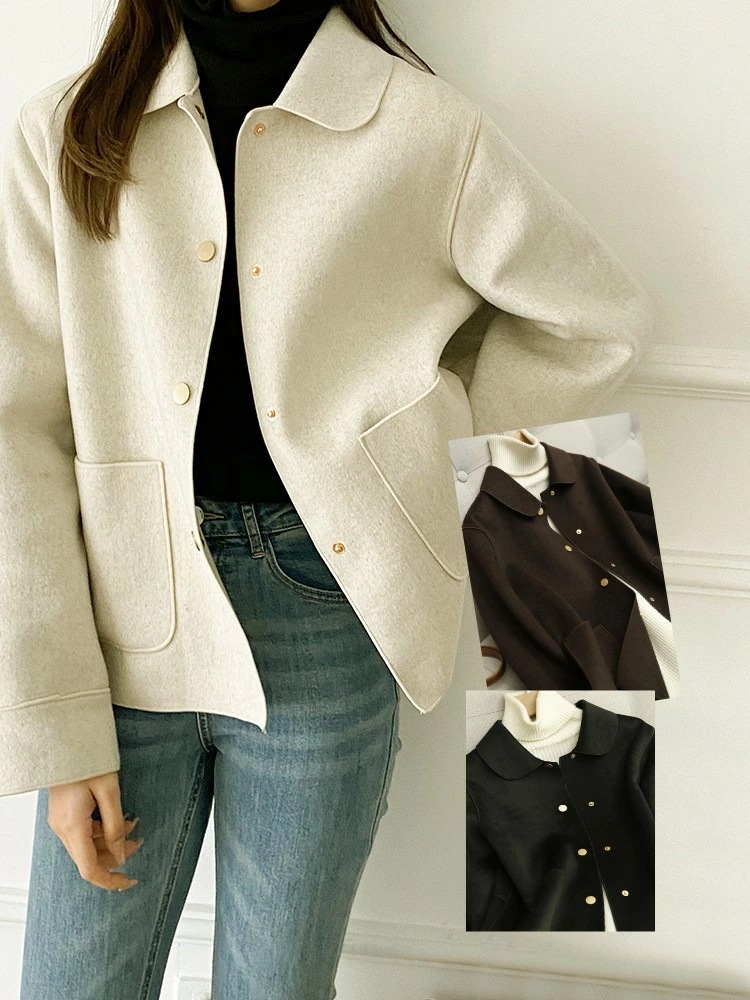 【2枚購入で100円OFF】発送工場直販春秋物　レディースジャケット　ウールコート　 ダブルフェイスコート　 ファッション 　アウター 無地 秋服 冬服 防寒 大きいサイズ 厚手 体型カバー 通勤 ゆ