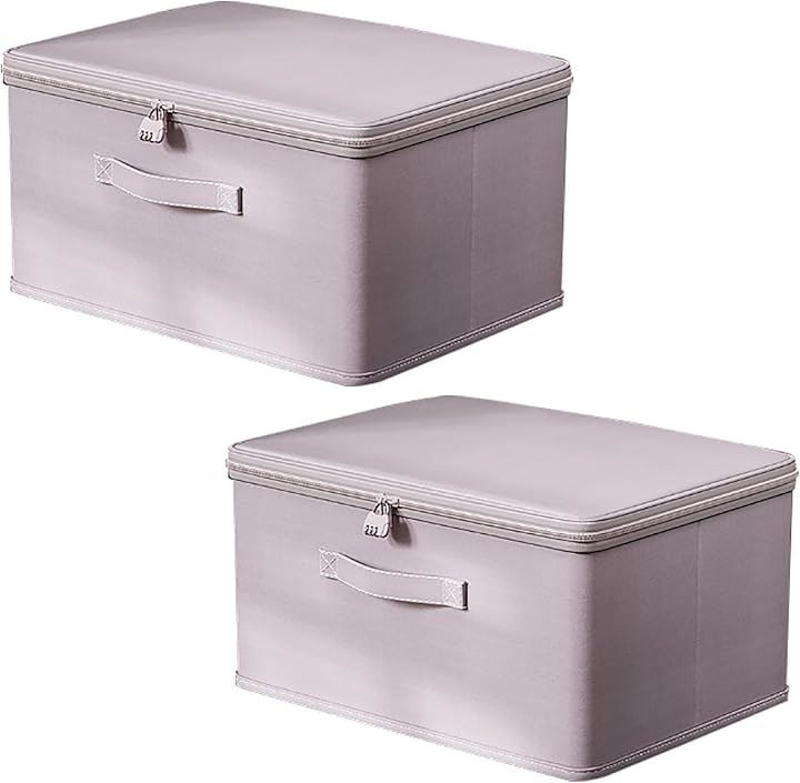 鍵付き収納ボックス ダイヤル錠 収納ケース 大容量 折りたたみ 水洗いOK 衣類 ふた付き おしゃれ 布製 ファスナー (グレー, 3L（2個セット）)