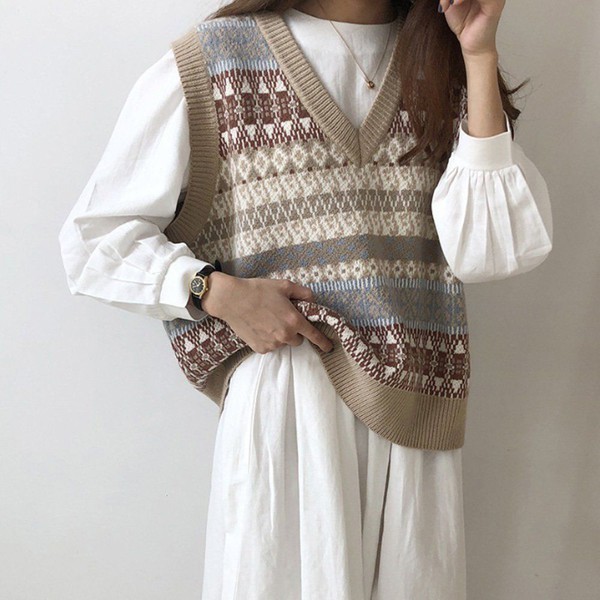 レディース ユニーク パターン Vネック ベスト URK-188
