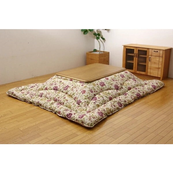 1160270020303 国内プリント こたつ厚掛け布団単品 『クレージュ』 ベージュ 約205×285cm(裏地:フランネル) メーカー直送