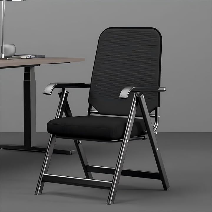 ミーティングチェア オフィスチェア パイプ椅子 完成品 折りたたみチェア 会議椅子 メッシュ背もたれ 通気性 高反発座面 人間工学 イス 軽量(ブラック, 57.5x60x100cm)