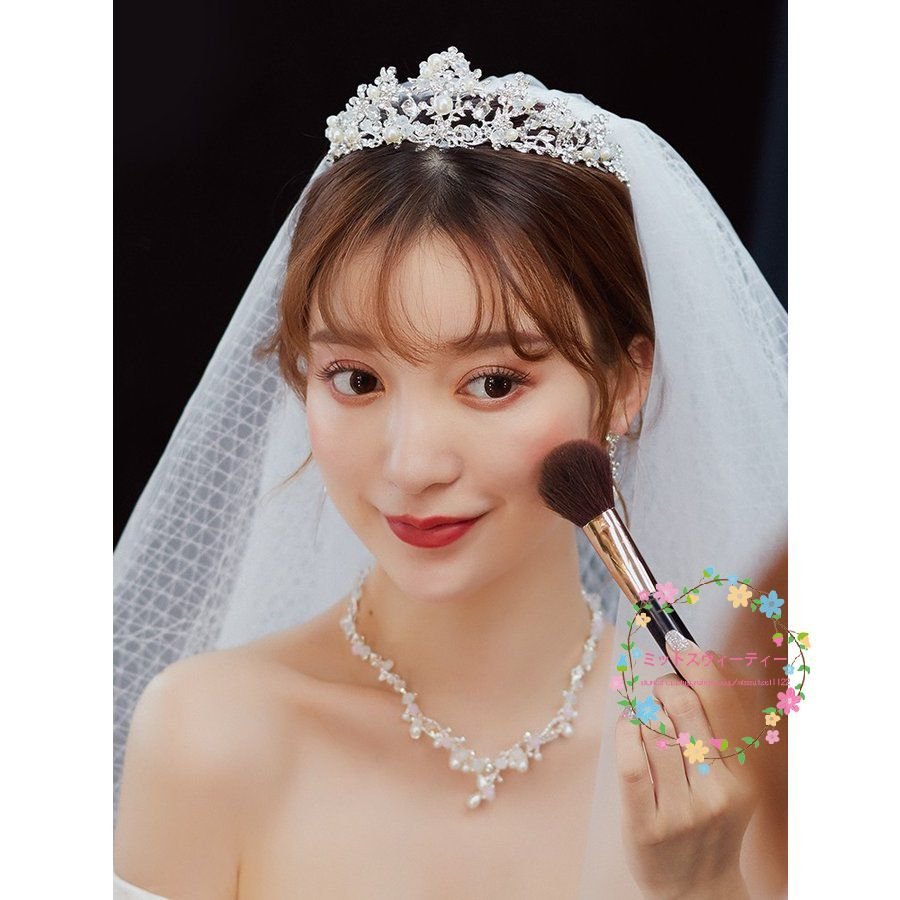 ティアラ クラウン ネックレス イヤリング 3点セット 結婚式 頭飾り 花嫁 二次会 パーティー 披