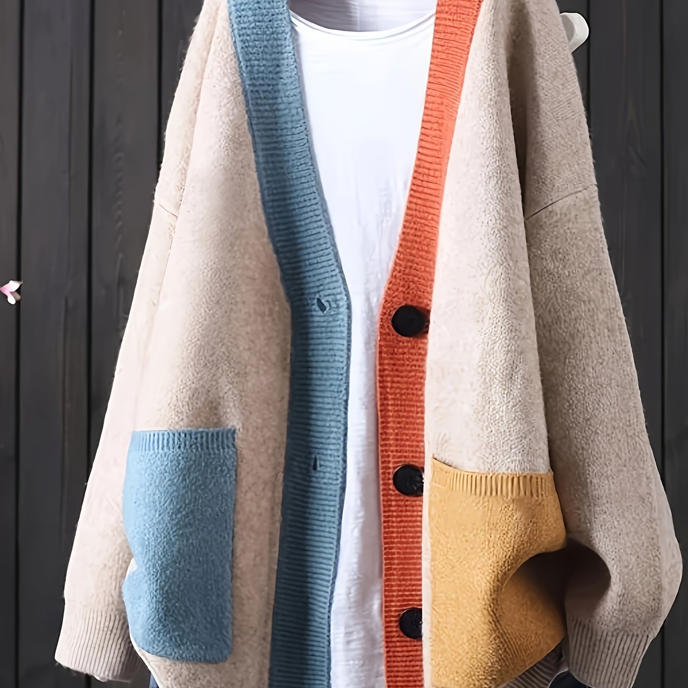 【送料無料】レディース カラーブロック ニット カーディガン ゆったり 着心地 ボタン付き 秋冬新作 体型カバー おしゃれ 大人可愛い 長袖 カジュアル アウター 20代 30代 40代