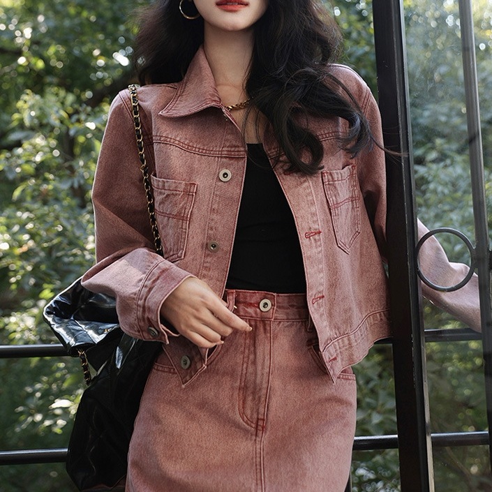 2025 春 セットアップ 2点セット デニムジャケット デニムスカート デニムセットアップ 新作 スポーツウェア スウェット