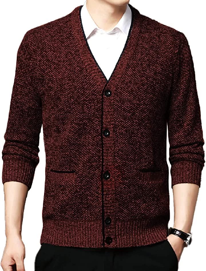 カーディガン メンズ ニット ビジネス カジュアル 裏起毛(レッド, L)