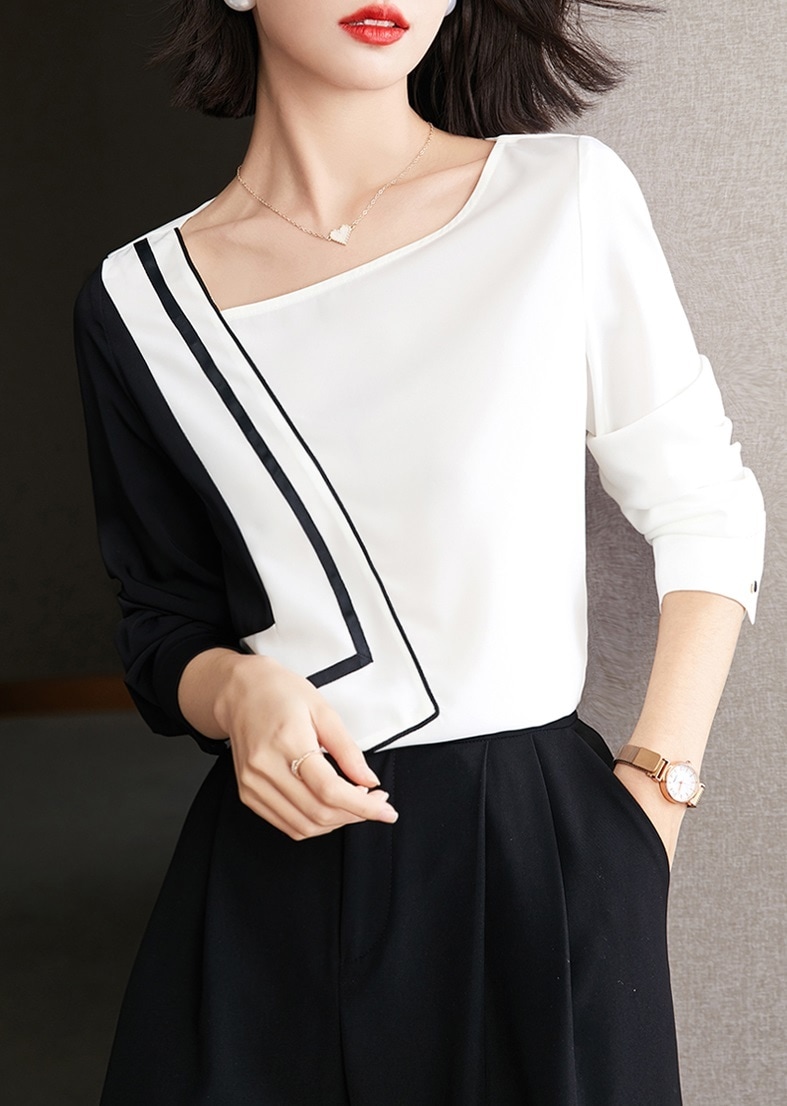 春 エレガント シフォンシャツ ショート トップ 薄手 アシンメトリー デザイン 長袖 レディース トップス M L XL XXL トップス 袖あり かわいい 大人可愛い きれいめ シンプル