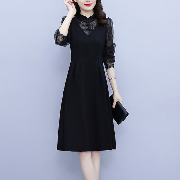 ドレス レディース ワンピース スカート フレアスカート フレアワンピース ワンピドレス チャイナドレス ひざ丈 ミディアム丈 ボリューム袖 スリム フレア 細身 スリット ハイウエスト 透け感 5,387円