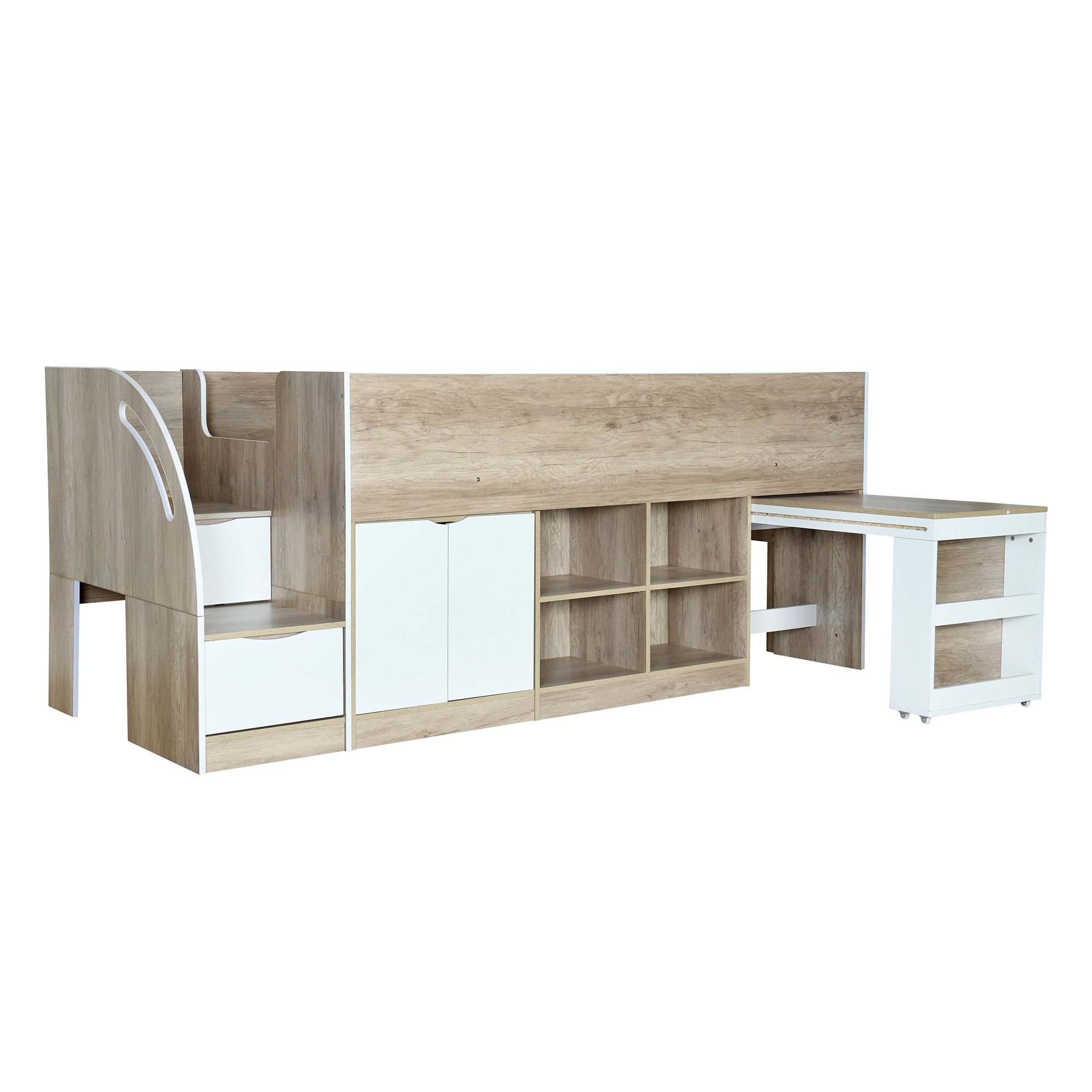 【大好評！最安値挑戦!】システムベッド ロフトベッド 階段付き S 木製 シングル ベッド ロータイプ ベッド デスク 本棚 机付き 学習机 コンパクト 本棚付き 木製ベッド 天然木 収納 大人 一人