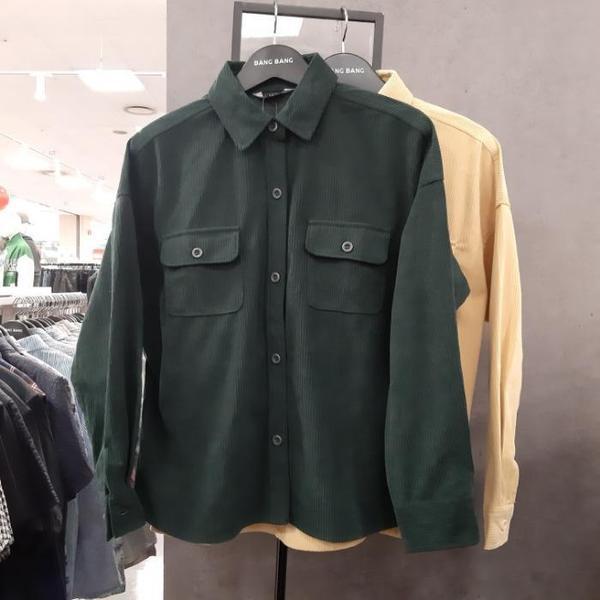 HC09 女性 リブ ツーポケット カラー シャツ オーバーフィットのかわいいデザイン リブシャツ NS (S41002036)