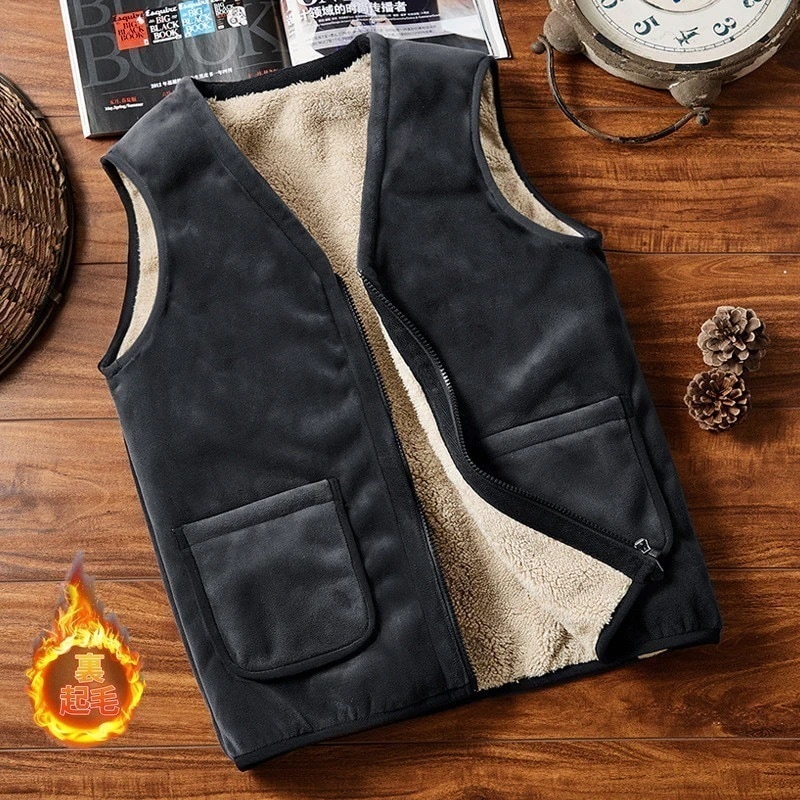 ボアベストメンズ裏起毛裏ボアインナーベストチョッキ中綿ベストフリースVネック無地防寒保温あったか軽量前開き春秋冬