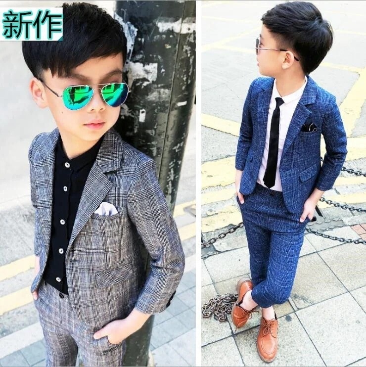大人気！ キッズスーツ 2点セット子供スーツ ジャケット ロングパンツ コーディーネートチェック卒業式 入学式 子供フォーマル卒業式 スーツ 男の子タキシード七五三