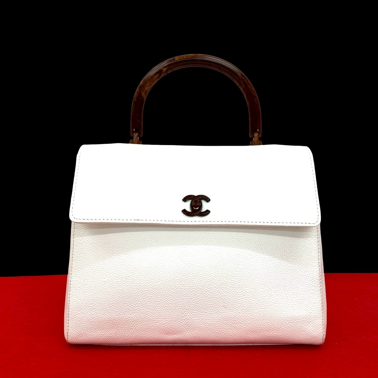 ヴィンテージ ココマークハンドバッグ マットキャビアスキン ホワイト gb4-5