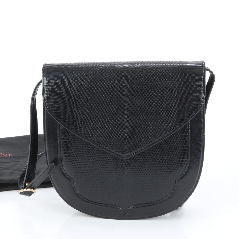 美品 ヴィンテージ リザード レザー ショルダーバッグ 肩掛け トート ハンド ブラック 黒 レディース EEE CQ7-9 中古