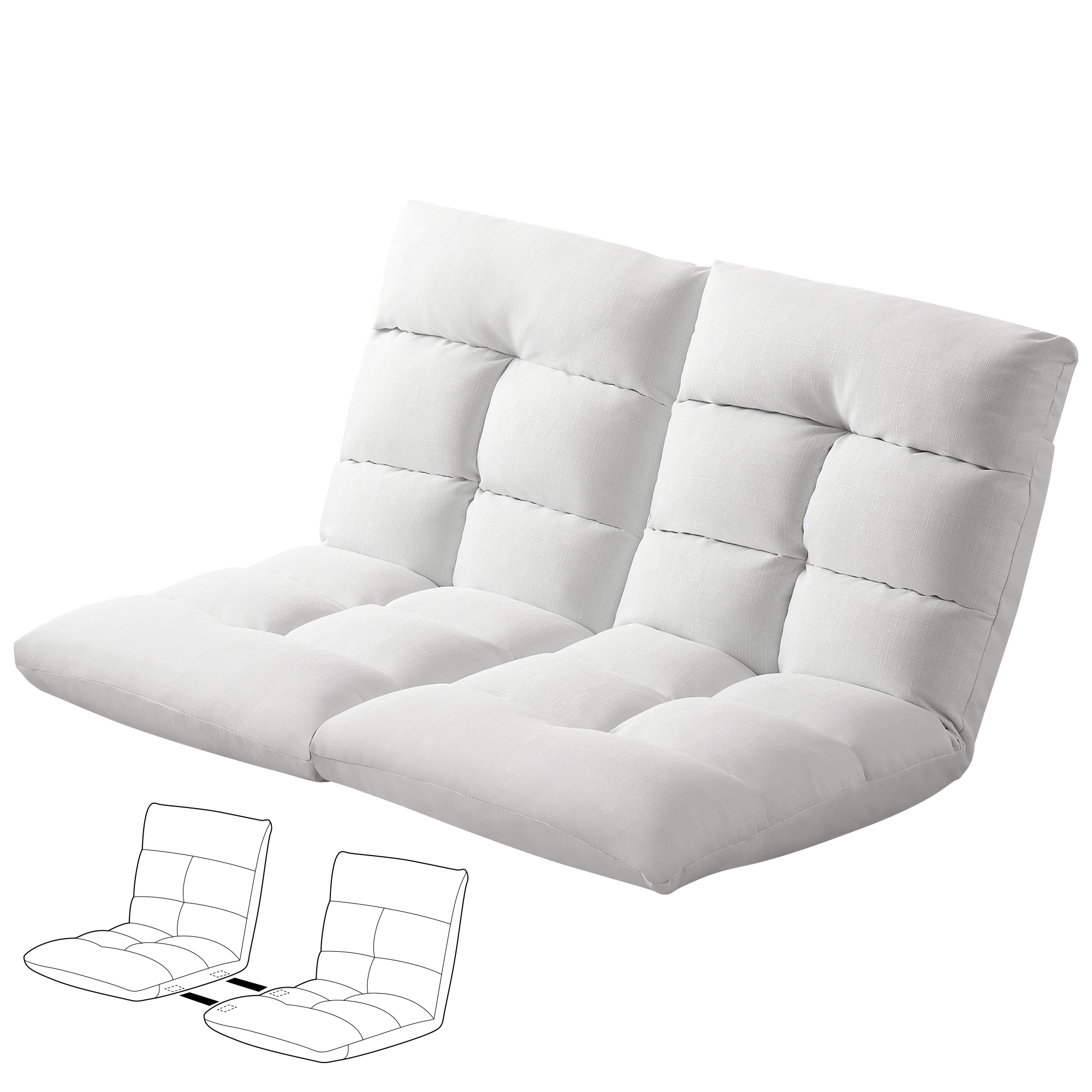 ローソファ　座椅子2人掛け フロアソファ 左右分けて可能 リクライニング