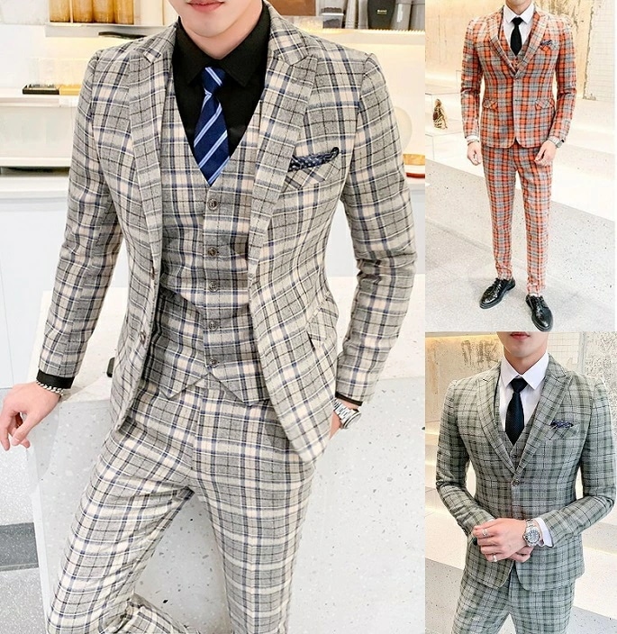 3ピーススーツ メンズ ビジネススーツ スーツ 2つボタン オールシーズン グレンチェック柄スーツ フォマールスーツ セットアップ 3点セット ベスト ジャケット 細身 卒業式 通勤 入学式 秋 出勤