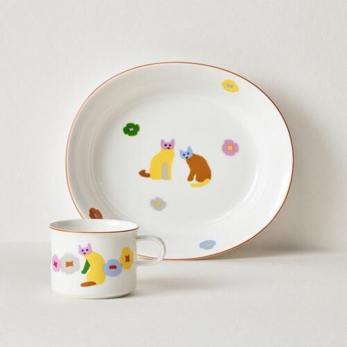 WARMGREYTAILCats & Flowers マグカップ + オーバルボウル セット 韓国陶器コラボ