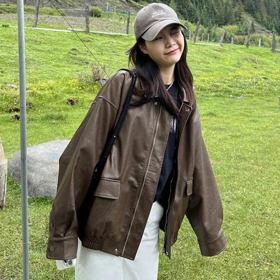 秋 アウター 高級感 レトロ ライダースジャケット カジュアル 百掛け pu革ジャンレディース 流行りレザージャケット ゆったり 着痩せ 大きいサイズ コート レディース30%までに制限 4,664円