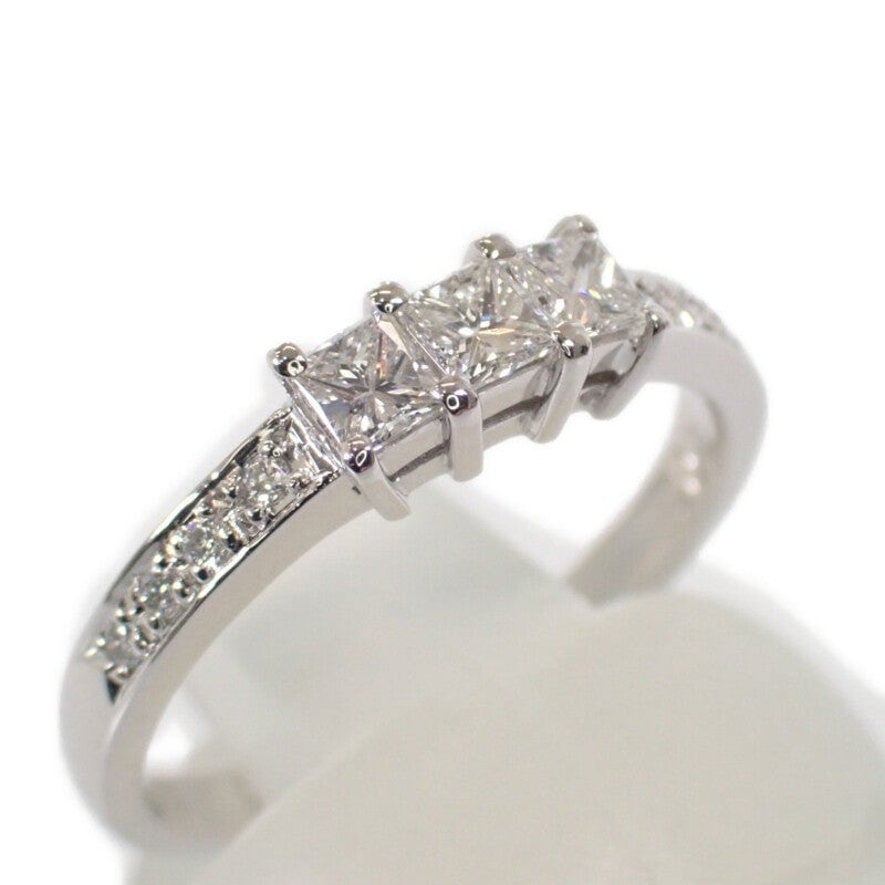 【no brand】デザインジュエリー 3連 スクエアカット リング K18ホワイトゴールド ダイヤモンド 9号 レディース