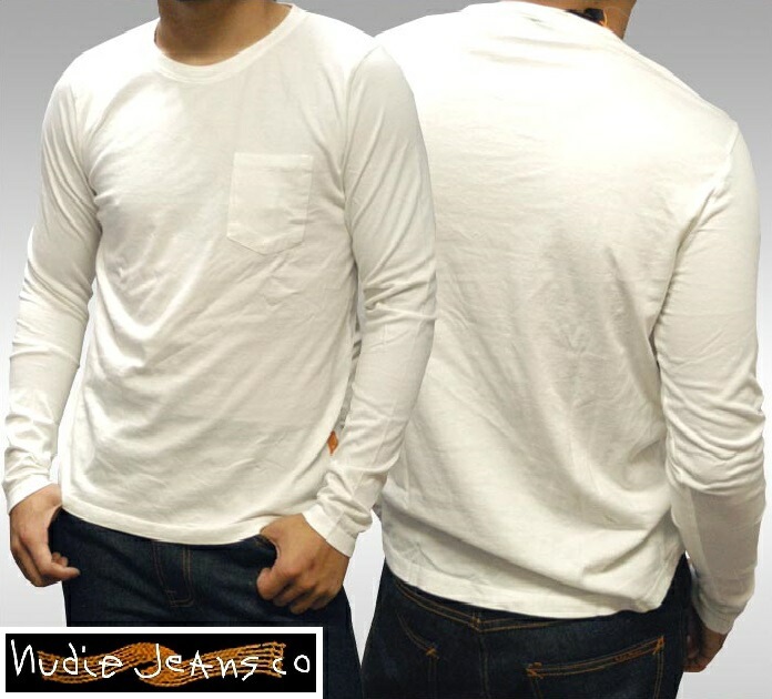 ヌーディージーンズ NUDIE JEANS メンズ ロンT ポケット 長袖 Tシャツ ホワイト シャツ ジーンズ ブランド セレブ ファッション サファリ掲載 NUDIEJEANS ヌーディー イタリ