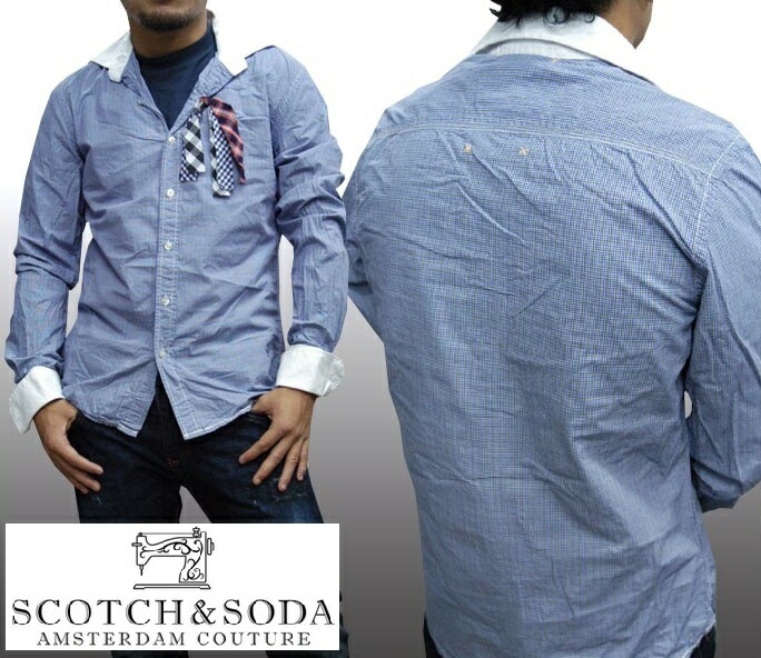 スコッチ&ソーダ スコッチアンドソーダ scotch&soda メンズ 長袖 シャツ ピンチェック クレリック ブルー ブラック アジャストボタン トップス カジュアル サーフ セレブ ストリート ヨ