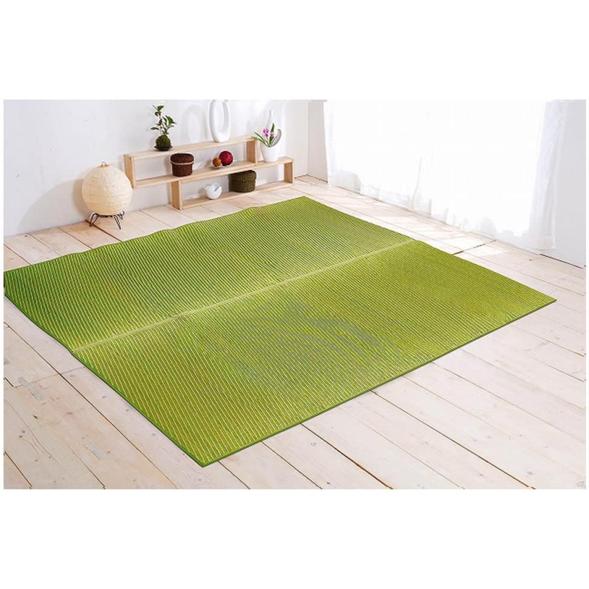 【I】【代引不可】い草ラグ カーペット 1.5畳 国産 Fソリッド グリーン 約191×191cm (裏:ウレタン) 8213270【北海道・沖縄・離島不可】【代引不可/沖