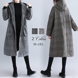 【高品質素材】韓国ファッション 千鳥チェックロングコート フェイク ウールコート高品質 新しいデザイン ロング トレンチコート 帽子付 気質拔群 M-2XL
