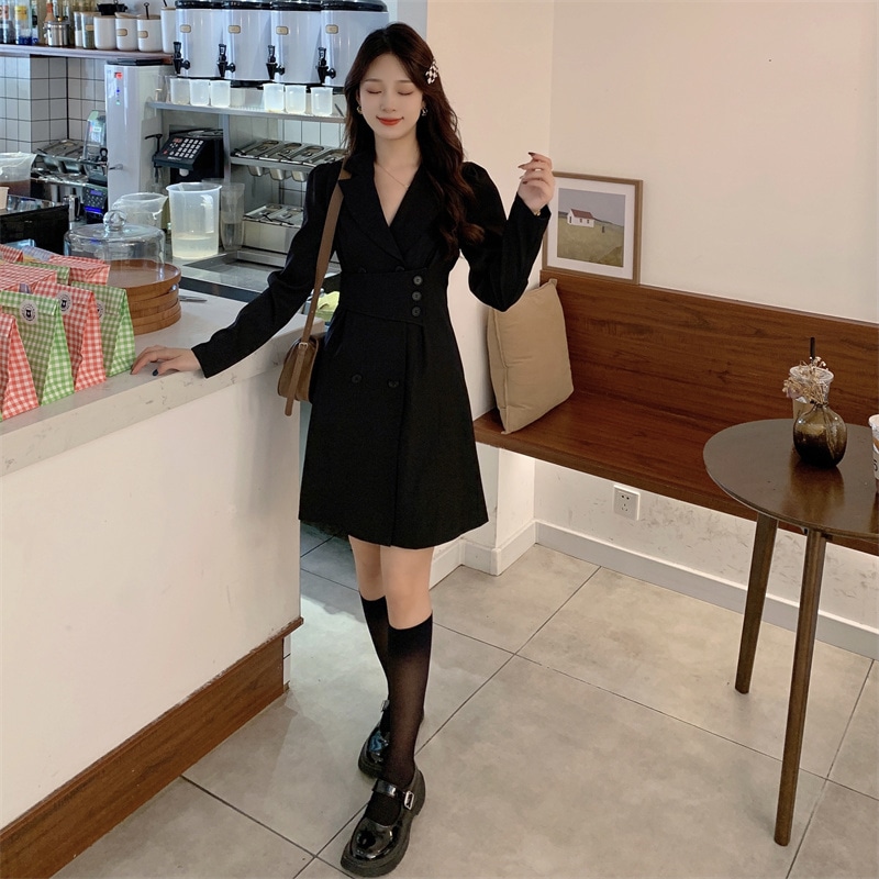 トレンチワンピース ブラック ブラウン ワンピース コート ブルゾン ジャケット スリム 細身