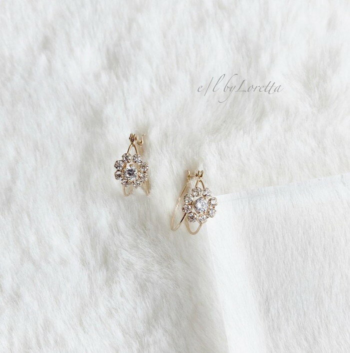 K10 CZ flower hoop pierce EL by Loretta レディース アクセサリー