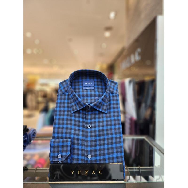 AK平沢店シャツ 起毛 チェック スリムフィット シャツ ネイビー