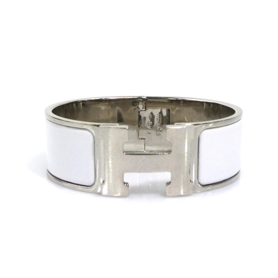 エルメス HERMES バングル ブレスレット クリッククラック メタル/エナメル シルバー/ホワイト レディース e61397i