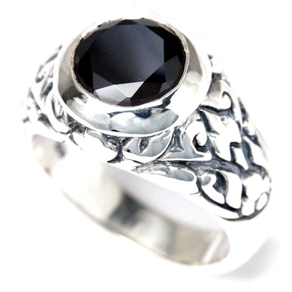 シルバー925 リング 天然石 ブラックオニキス アラベスク メンズ