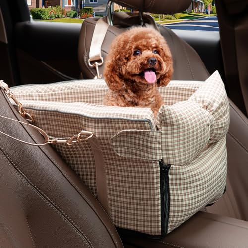 犬用 車載シート 小型犬や猫対応 ペット用ドライブシート耐荷重5kg 防滑 洗濯機対応 用途が広い 犬 車載シート屋外公園旅行に適しており (ブラウンチェック, 小型)