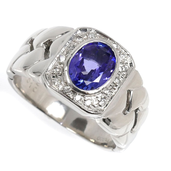 Pt900プラチナ リング・指輪 タンザナイト1.52ct ダイヤモンド0.10ct 21号 21.9g メンズ 中古