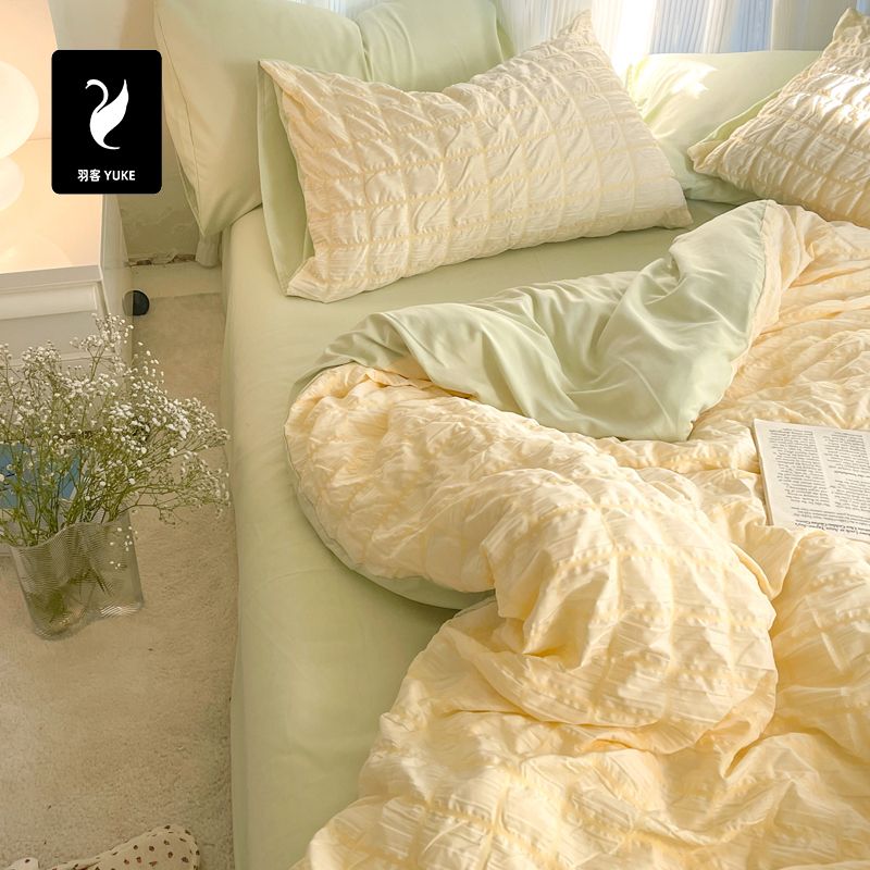 【急速出荷!】寝具 バブルヤーン掛け布団カバーシーツ学生寮3点セット4点セット