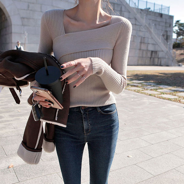 ナナサロン/イブ リブ KNIT/リブニット/レディースニット/スリム/Tシャツ