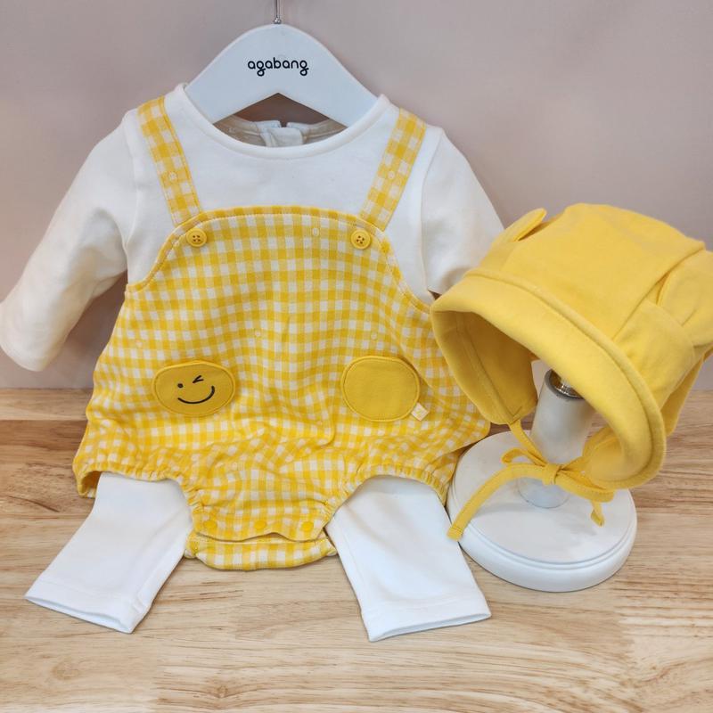 スマイルチェックボディスーツ上下(帽子)01T127907_IC