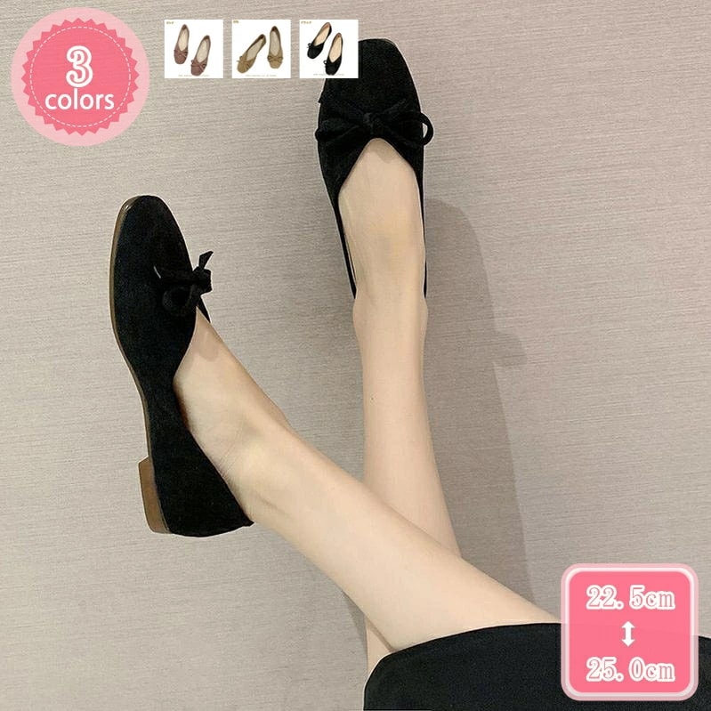 500円OFFクーポン ぺたんこ パンプス レディース リボン オフィス ローヒール 走れるパンプス スクエアトゥ スエード 痛くない 疲れない 美脚パンプス 歩きやすい フラットシューズ バレエ 通