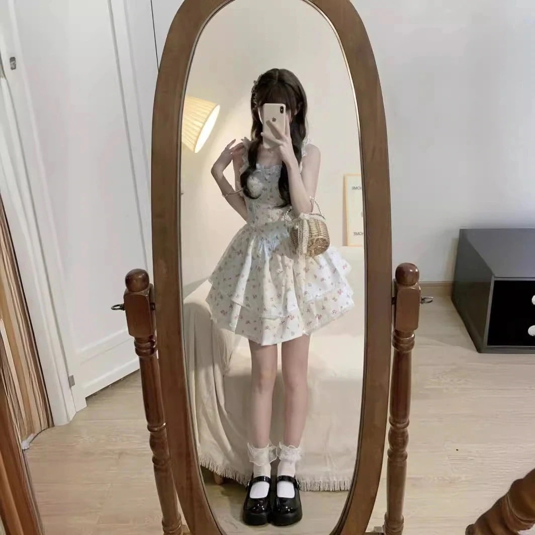 JSK ワンピース 百掛け 新作 ロリータドレス 着痩せ 花柄ワンピース 春夏 キャミソール