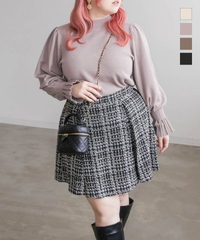 大きいサイズ レディース LL 3L 4L XL XXL XXXL CLETTEオリジナルタックキャンディ袖ハイネックニット