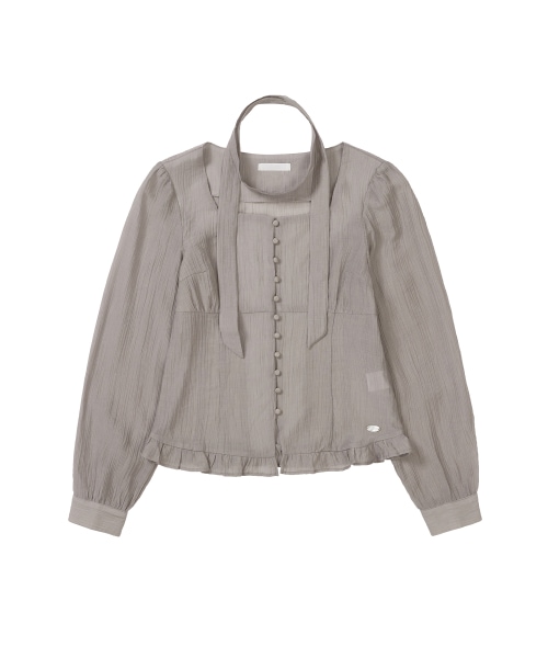 【ILLIGO】 Ribbon Tie Square Neck Long Blouse Gray 正規品