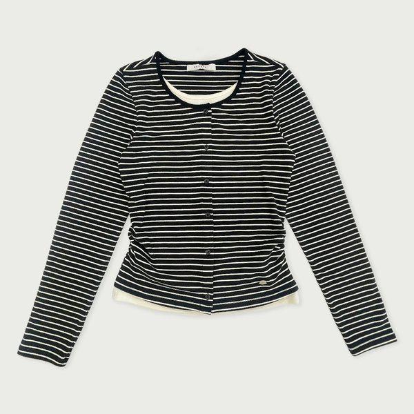 []女性ウェールストライプカーディガンレイヤードTシャツ_100(10540-131-813-45)