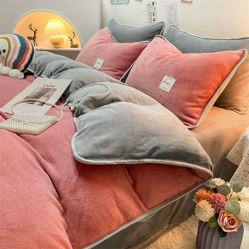 韓国ファッション 布団カバー シンプルデザイン 寝具冬のベッド用品サンゴの絨毯 掛布団カバー/ あったか布団カバー 防臭 洗える