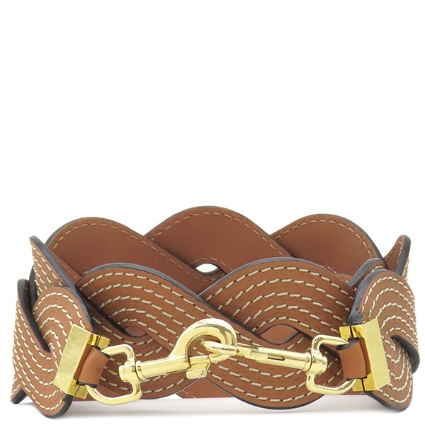 ロエベ LOEWE ショルダーストラップ ウェーブ ステッチ ショルダーストラップ レザー ブラウン ゴールド金具 茶 約93cm 【箱】【中古】