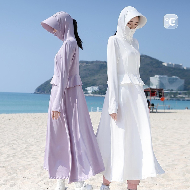 女性用日焼け止め服夏用薄氷シルクロングブラウス大きなつば全身紫外線防止屋外ビーチ日焼け止め服