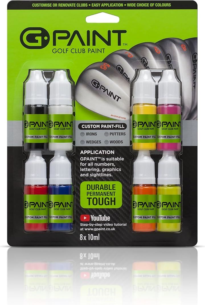ゴルフクラブ用ペイント 8本セット 黒 白 赤 青 黄 ピンク オレンジ 緑簡単タッチアップ＆カスタマイズ 塗装 修理 クラブが復活 長持ち ギフト(8色, 10ml)