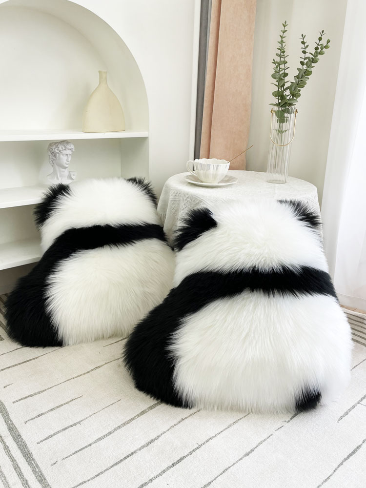 Kf15 イミテーションウールパンダ背もたれ枕かわいいベッドサイドクッションソファリビングルーム枕出窓ぬいぐるみクッションブラック