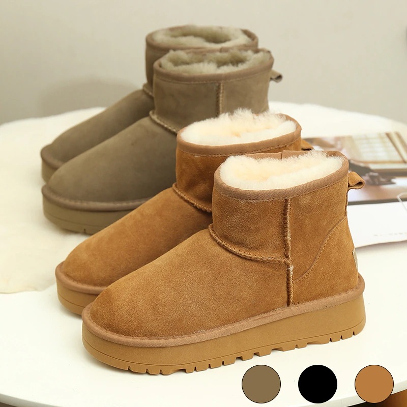 韓国 ブーツ 牛革+ウール スノーブーツ ショートブーツ 長靴 ムートンブーツ 厚くて暖かい 本革 裏起毛 ブーツ レディース のブーツ 靴 厚底ブーツ 韓国ファッション シューズ