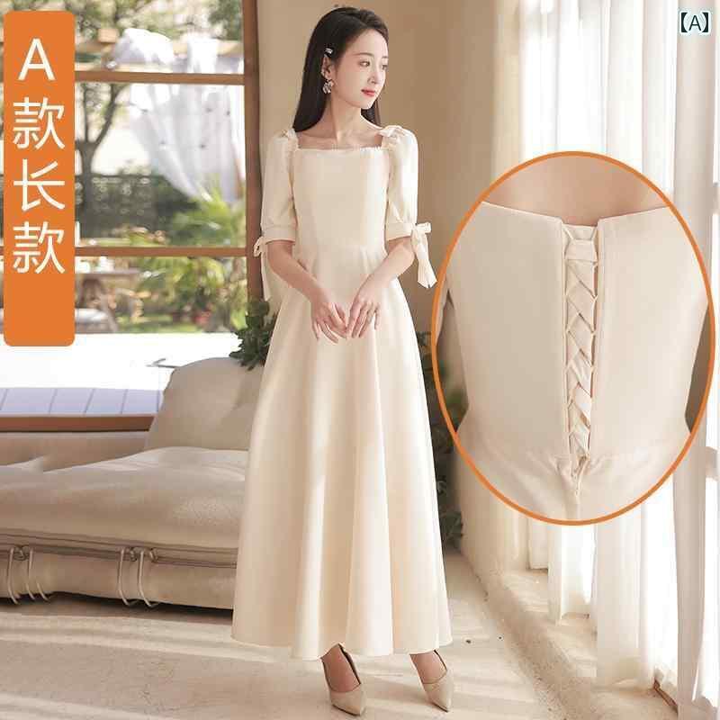 ブライズメイドドレス お揃いドレス ワンピース お呼ばれ フォーマル ロング 半袖 サテン 編み上げ おしゃれ 大きいサイズ