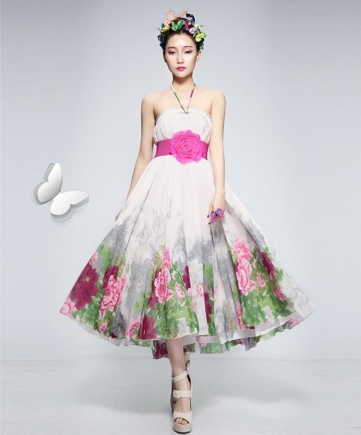 3075.シフォン素材 ふんわりロングスカート（ホワイト花柄）