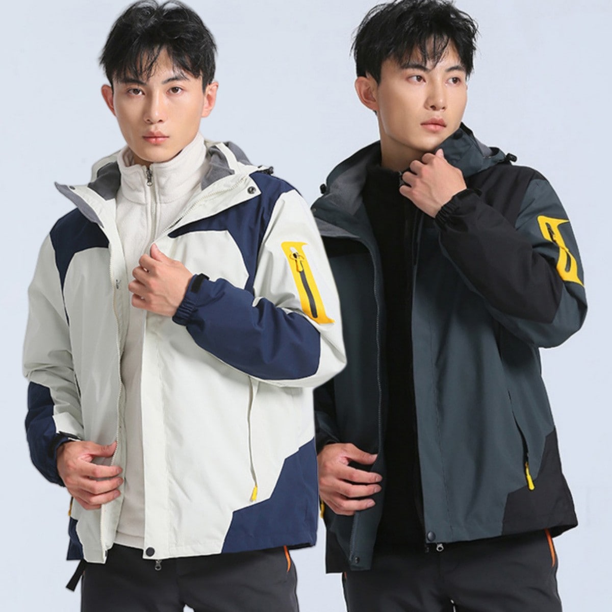 メンズ 3-in-1 防風・防水 アウトドア ワークウェア フード付きジャケット 春秋 2025 (登山スーツ)